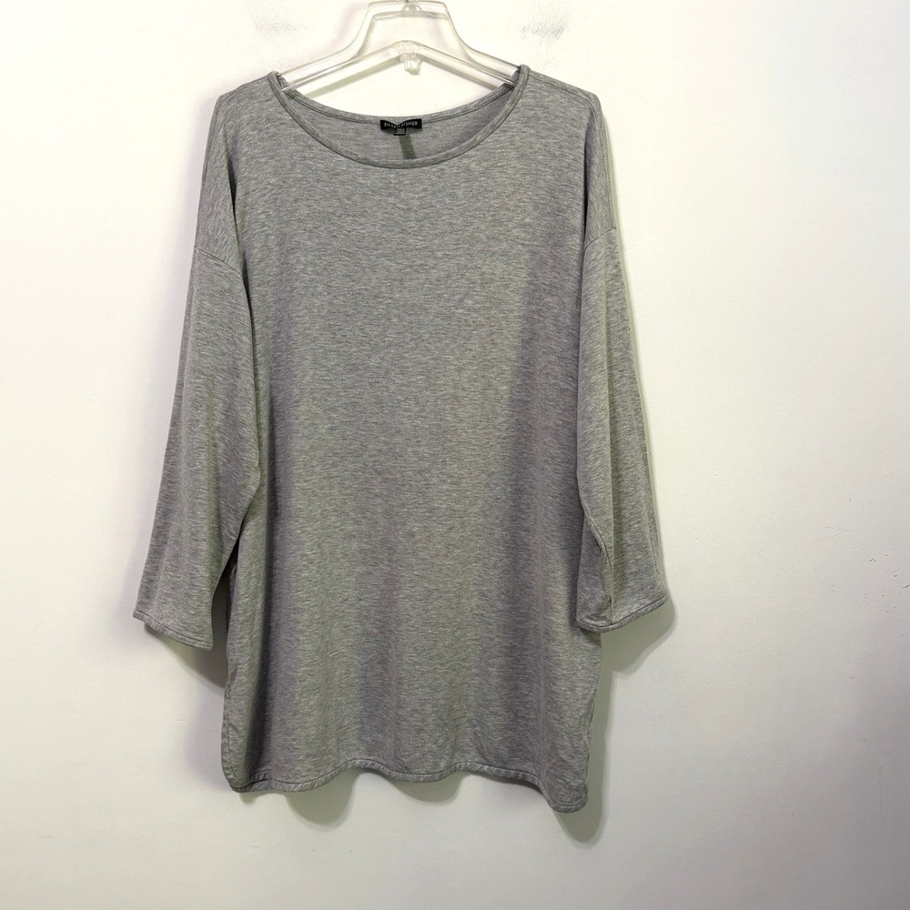 Eileen Fisher Tunic Tee XL Jersey Bateau Neck Top Gray Long Sleeve Casual Shirt